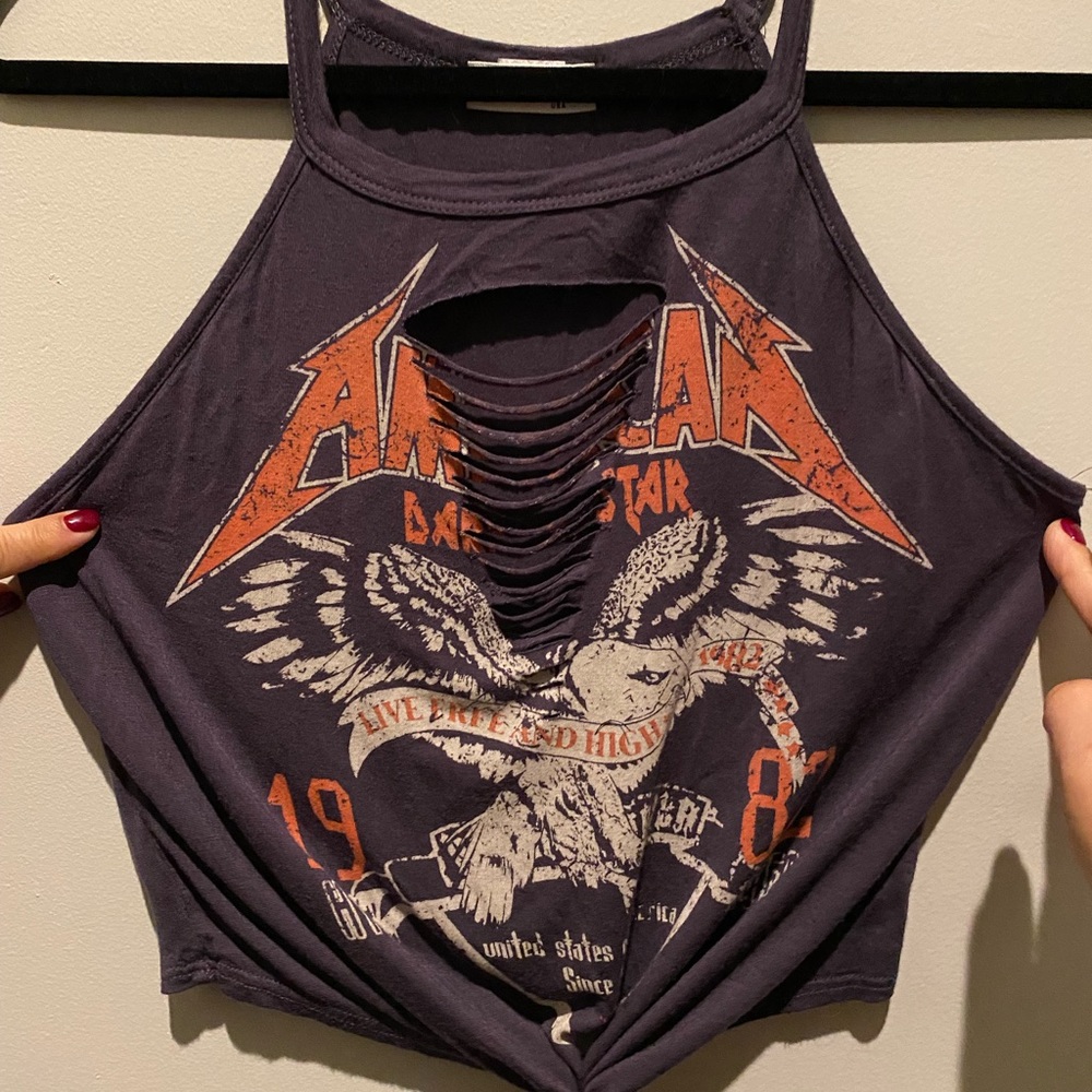 Graphic tank top with tie in front!